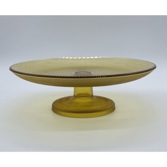 Vintage Imperial Glass Amber Gold Pedestal Textured Cake Plate, Fruit Platter - Picture 4 of 12
